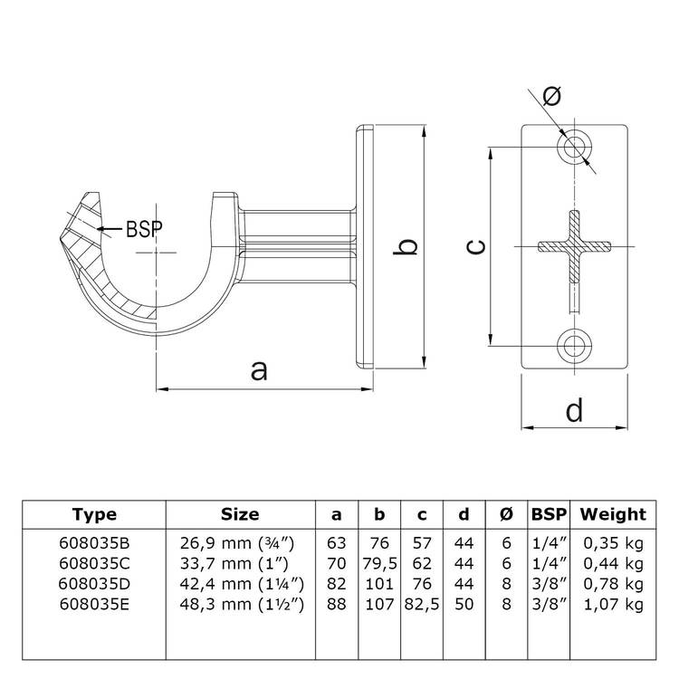 Doos Leuningdrager met inleg-E / 48,3 mm (30 stuks)